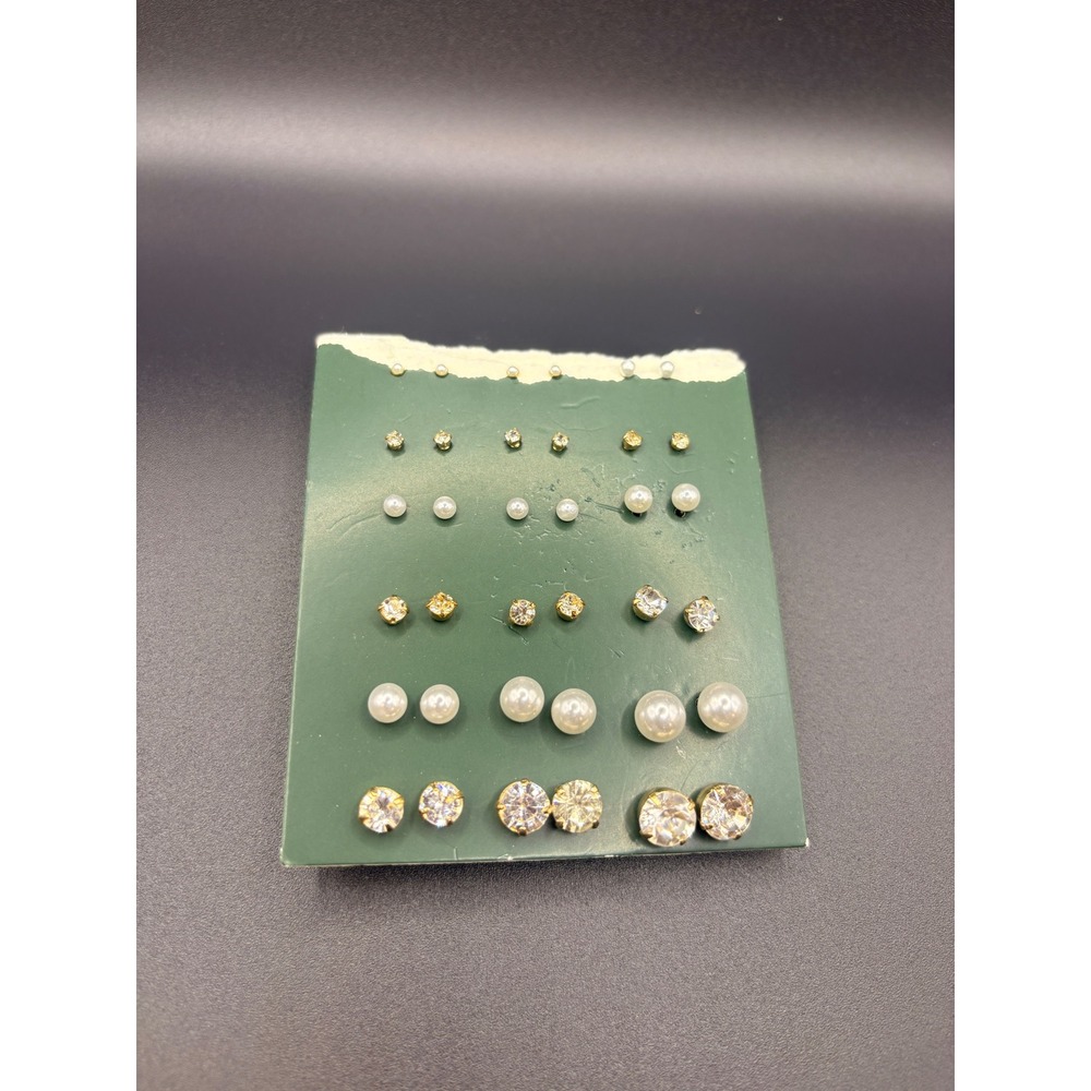 Wild Fable 15 Pairs Earrings Set Gold Tone Faux Pearl and Faux Diamond Studs